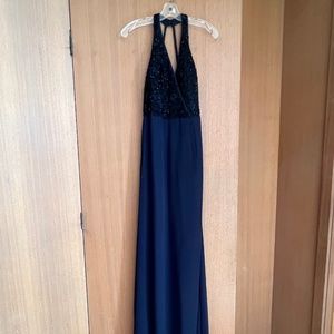 Aidan Mattox Halter Evening Gown with Crystal detailing